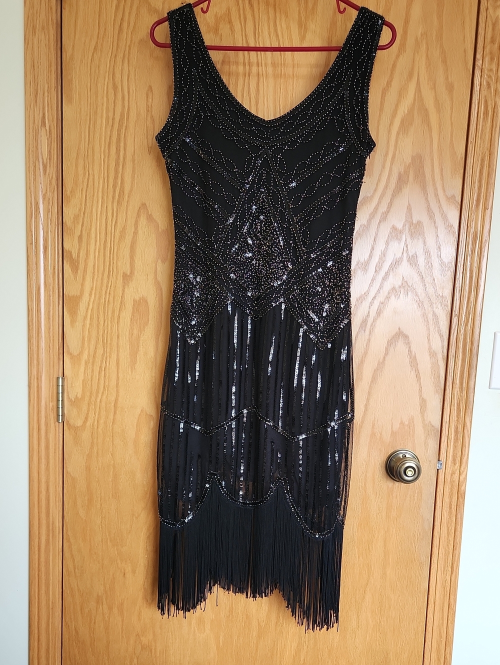 Black Beaded Fringe Evening Dress Flapper